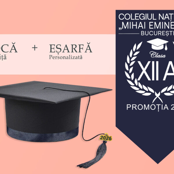 Tocă simplă și eșarfă absolvire personalizată Albastru Navy + Diplomă Gratis