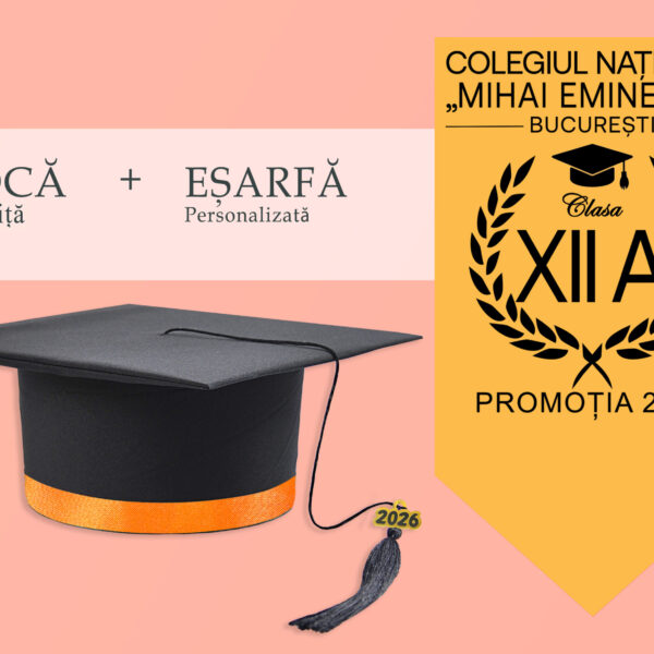 Tocă simplă și eșarfă absolvire personalizată Portocaliu + Diplomă Gratis