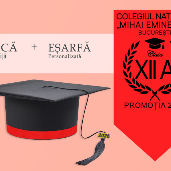 Tocă simplă și eșarfă absolvire personalizată Roșu + Diplomă Gratis