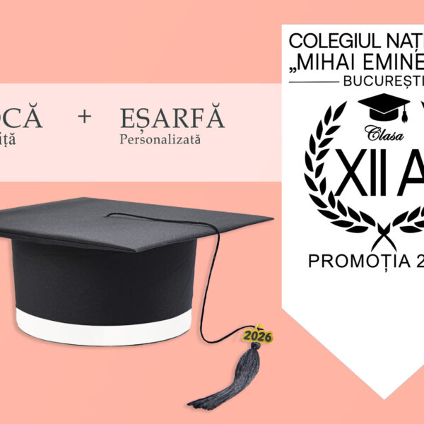 Tocă simplă și eșarfă absolvire personalizată culoare ALB+ Diplomă Gratis