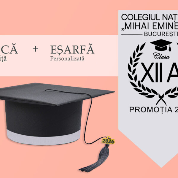 Tocă simplă și eșarfă absolvire personalizată Argintiu+ Diplomă Gratis