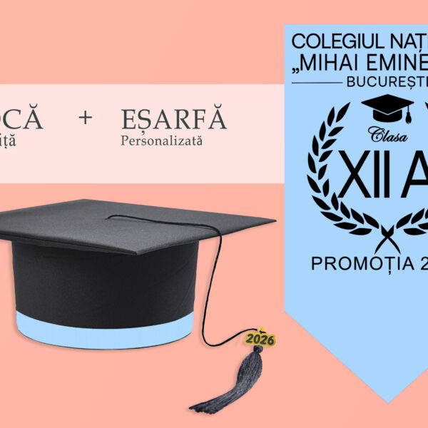 Tocă simplă și eșarfă absolvire personalizată Bleu + Diplomă Gratis