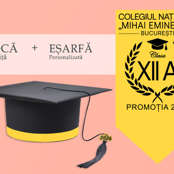Tocă simplă și eșarfă absolvire personalizată Galben + Diplomă Gratis
