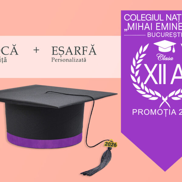 Tocă simplă și eșarfă absolvire personalizată Mov+ Diplomă Gratis